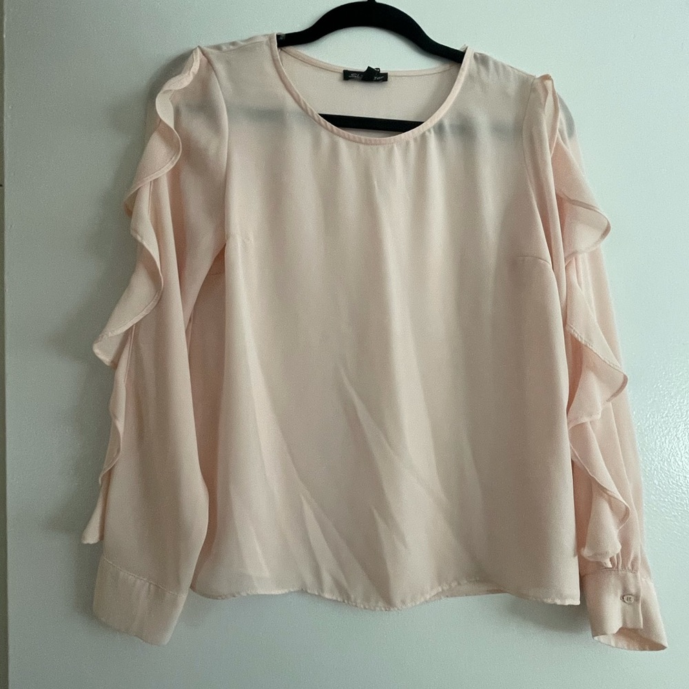 Shinestar Pink Long sleeve Blouse with Ruffled sleeve detail, Size S